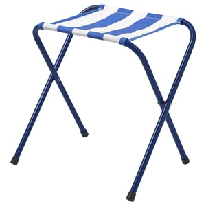 STRANDÖN blue beach chair, open shape with white-blue striped fabric. Sturdy, foldable steel frame.