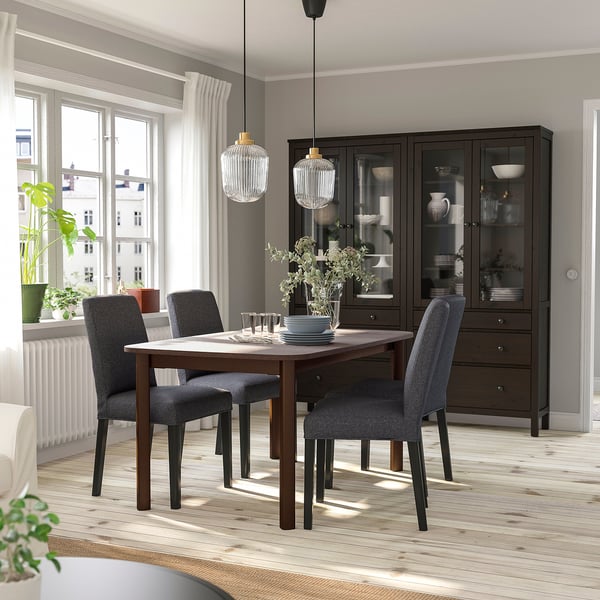 Extendable dining table with 4 chairs, windows, cabinet, modern design