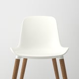 Modern chair with white shell, wood legs, comfortable seat