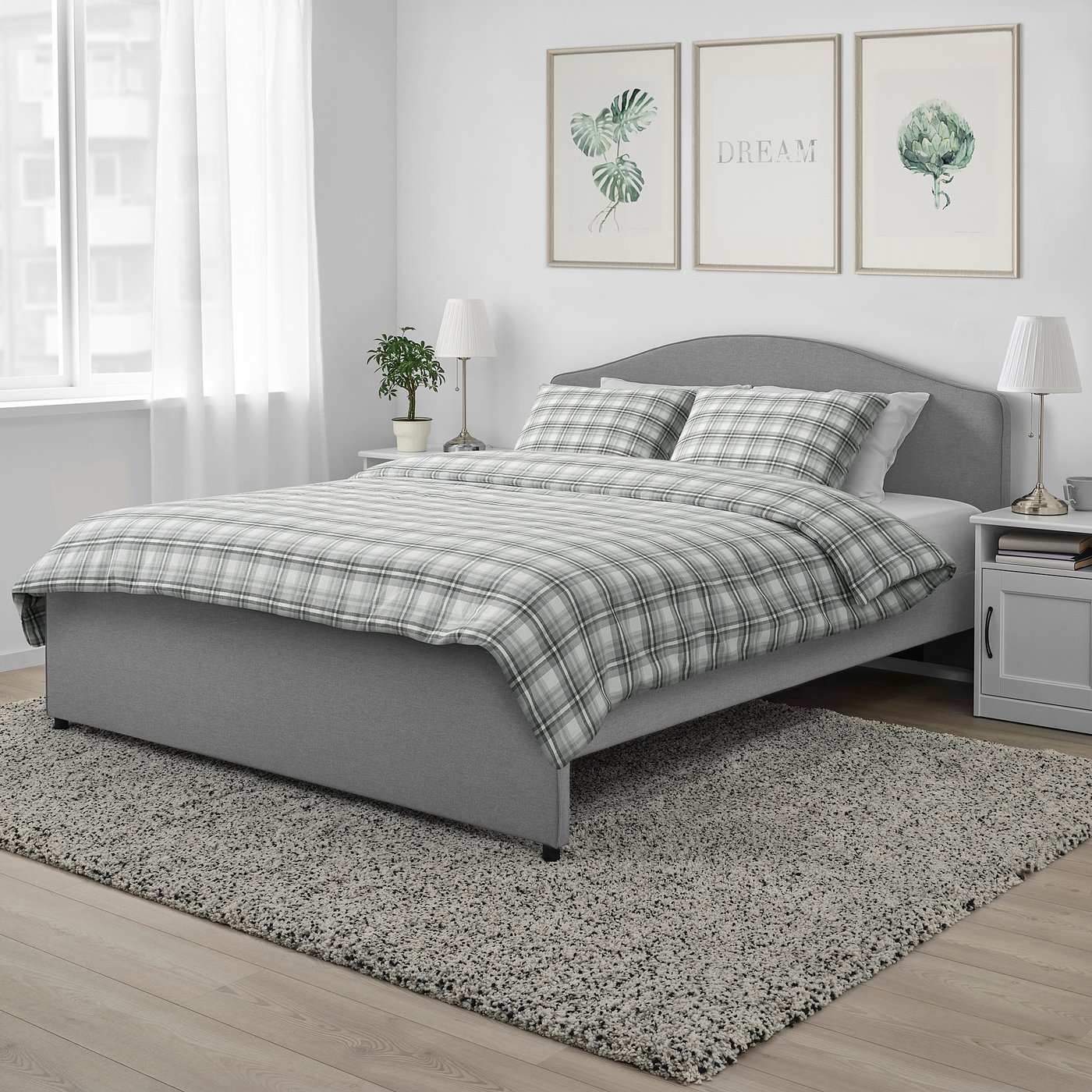 STRIMKLÖVER Duvet cover and 2 pillowcases, grey check, 200x200/50x60 cm