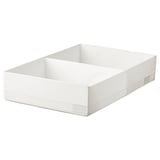 A white STUK storage box with a divided compartment, designed for organizing and storing clothes, made from polyester, including recycled material.