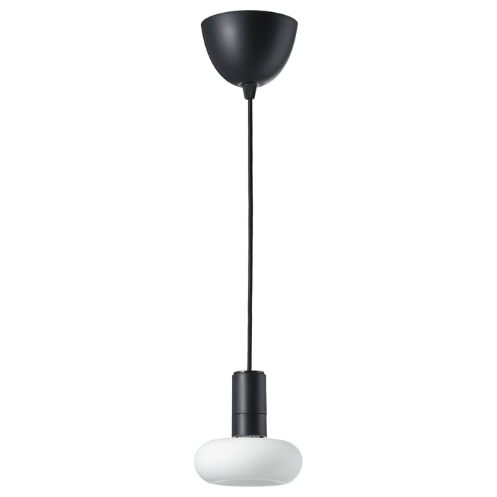 SUNNEBY / MOLNART Pendant lamp with light bulb black/donutshaped