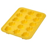 Bright yellow SURSÖT ice tray with 16 star-shaped molds for summer drinks. Made of flexible thermoplastic elastomer.