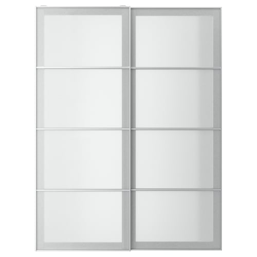 SVARTISDAL wardrobe - frosted glass, aluminium, soft-close doors