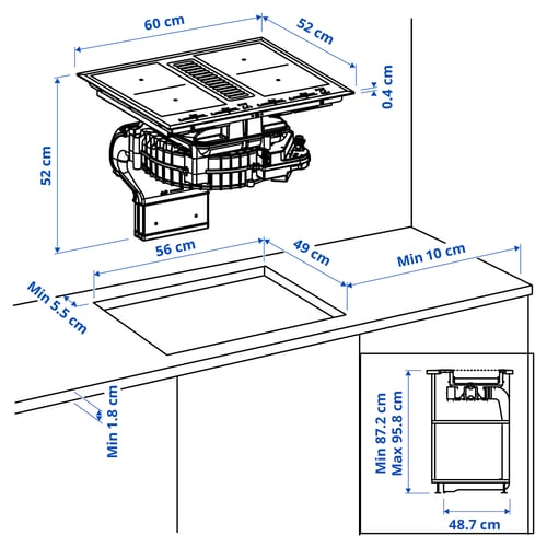 Illustration with measurements for the product: TÄCKNAN.