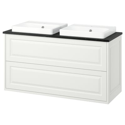 TÄNNFORSEN / ORRSJÖN Wash-stnd w drawers/wash-basin, white/black marble effect, 122x49x71 cm