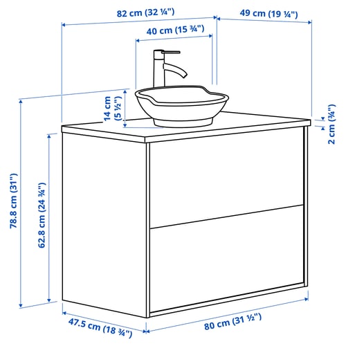 Illustration with measurements for the product: TÄNNFORSEN.