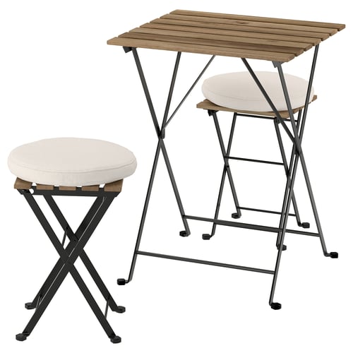 TÄRNÖ Table and 2 stools, outdoor, folding black/light brown stained/folding Frösön/Duvholmen beige, 55x54 cm