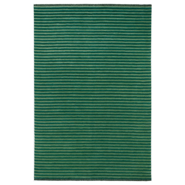 TÅGSPÅR, a green and green striped wool rug, rectangular in shape.