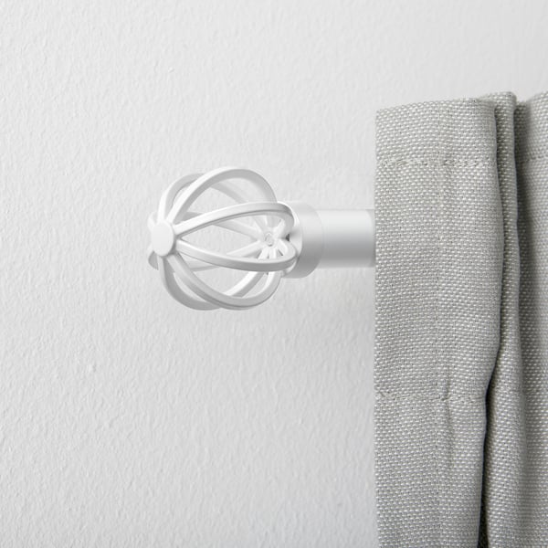 TALLBARSMAL white swirl metal curtain finial, small, elegant, decorative, complements curtains, fits standard rods.