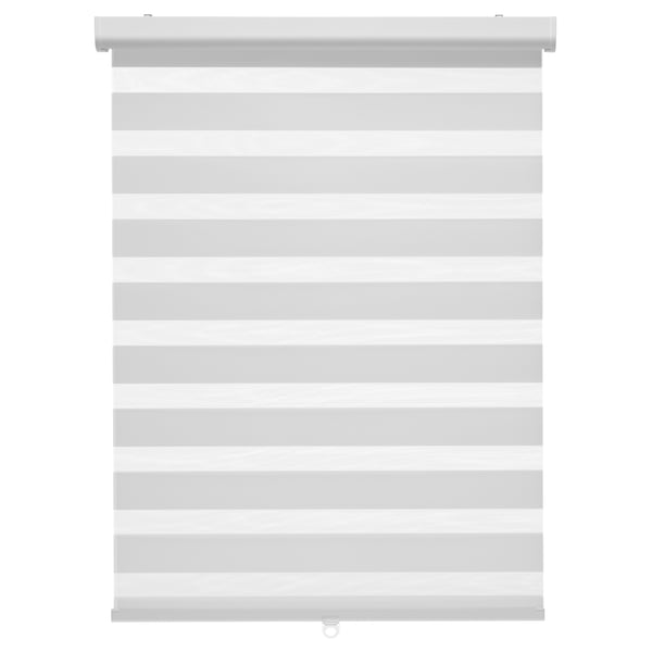 A TANDLUNDFLY gray double roller blind with striped design, made of polyester and aluminum, suitable for window control of light and privacy.