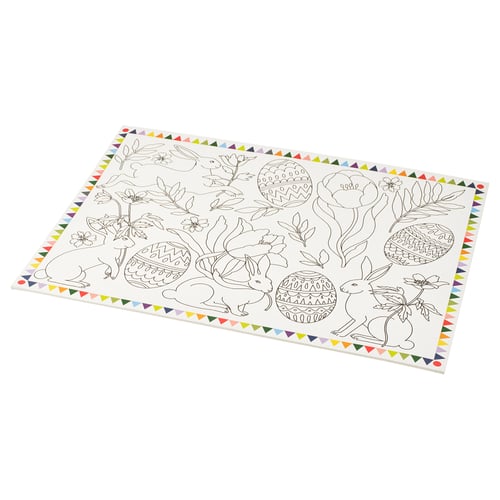 Colouring mat TJÄRLEK, easter themed, white, paper, triangular border.