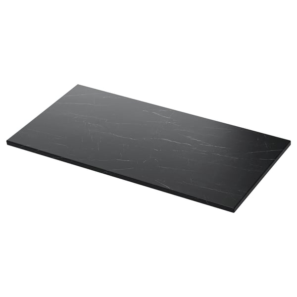 Black TOLKEN countertop with marble effect, fibreboard & melamine finish, ideal for bathrooms.