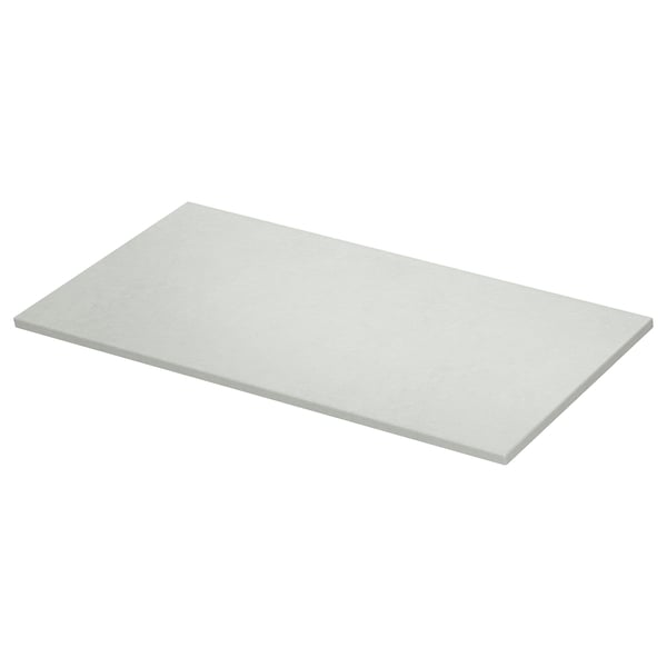 A TOLKEN light grey countertop with a stone effect finish, made of melamine foil on fibreboard. It has a rectangular shape and sleek, modern design.