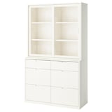 White TONSTAD furniture: cabinet & drawers, modern design, off-white finish, particleboard & glass.