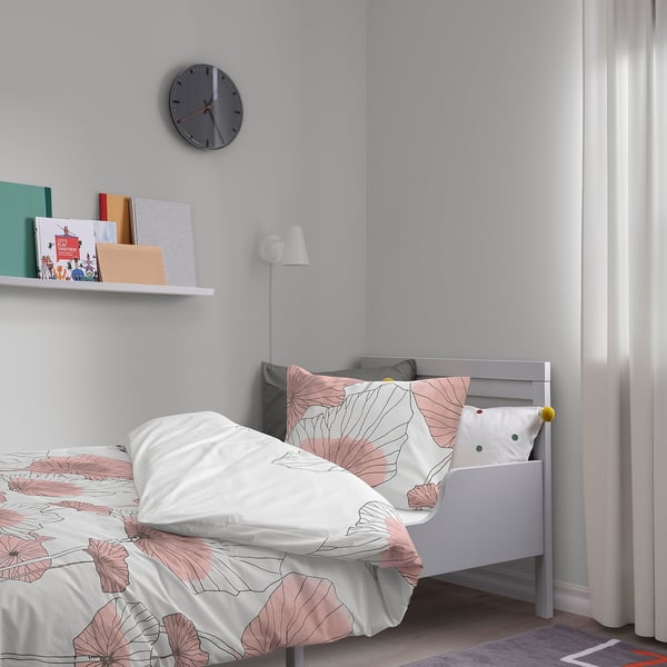 TRÄDLJUNG Duvet cover and pillowcase, pink/flower, 150x200/50x60 cm IKEA