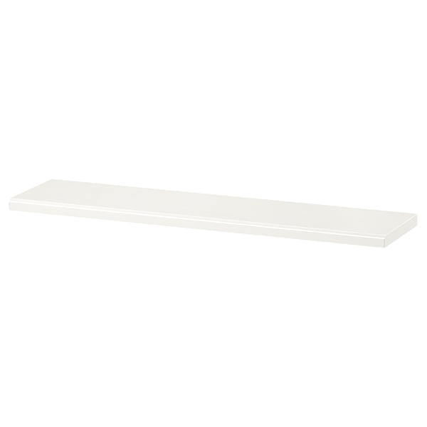 TRANHULT white wall shelf, sleek rectangular design, beveled edge options, solid wood finish.