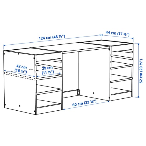 TROFAST Desk with shelves, light white stained pine, 124x44x52 cm