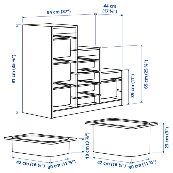 Illustration with measurements for the product: TROFAST.