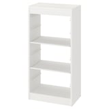 A white TROFAST unit with three open shelves and no boxes. The unit is made of particleboard and plastic, designed for kids storage.
