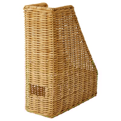 A TRUMMIS brown wicker storage basket with a natural, woven design. Its rectangular and handcrafted from rattan.
