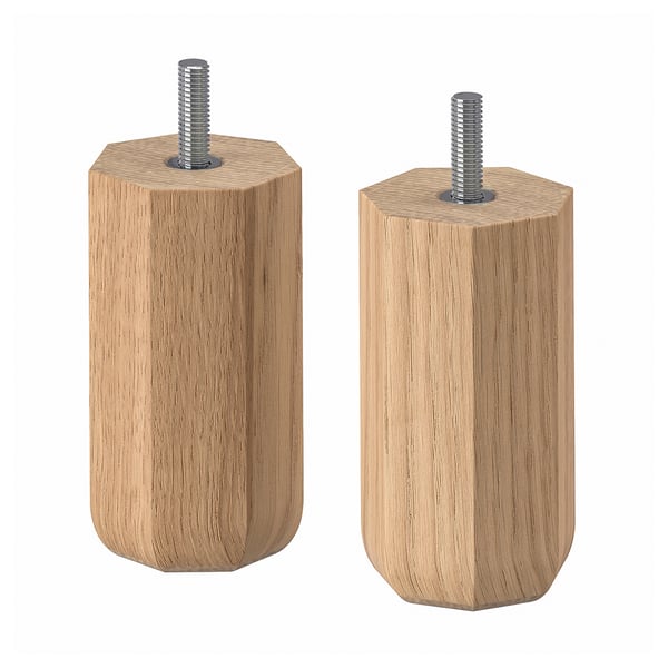 Two ULLARP wood legs, light brown, cylindrical with square tops; made from solid oak.