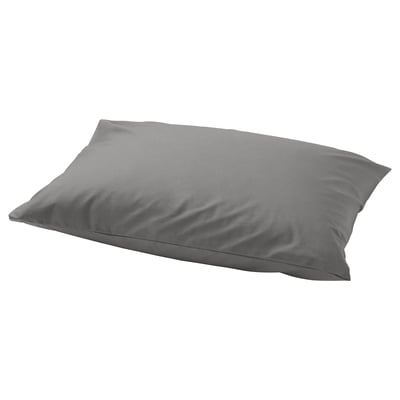 Gray pillowcase, soft cotton & lyocell, rectangular shape, plain design, lays flat.