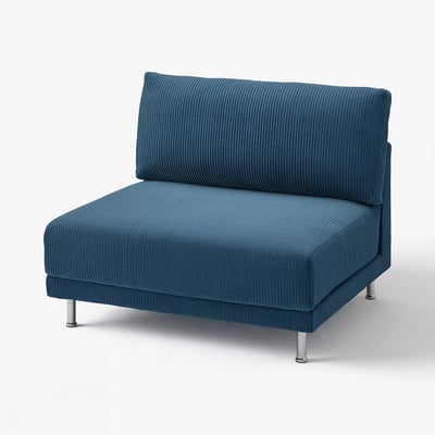 Single UPPÅKRA sofa, blue-striped, modern design with chrome legs.