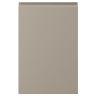 Beige UPPLÖV kitchen cabinets with integrated handles, chamfered edges.