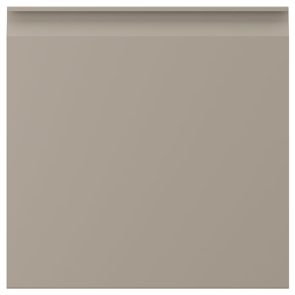 Beige UPPLÖV kitchen cabinet with sleek, integrated handle and chamfered edges.