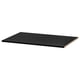 Black rectangular shelf, made of melamine and particleboard, thick, sturdy, adjustable.