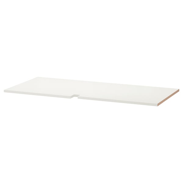 A white UTRUSTA shelf made of melamine. It has a rectangular shape and fits neatly into corner cabinets.