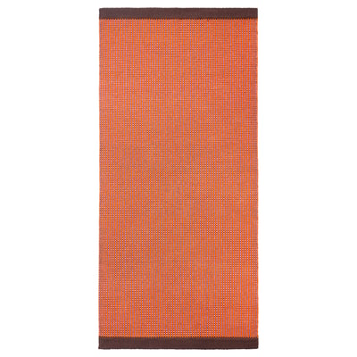 VÄGOMRÅDE: bright orange and brown grid rug, cotton, rectangular, flat-weave.
