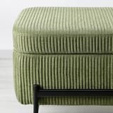 Modern green corduroy bench with sleek metal legs, showcasing high-quality fabric and sturdy frame.
