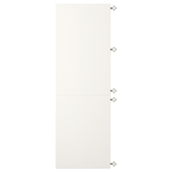 White VEDDINGE cabinet; rectangular, fiberboard with polyurethane and acrylic paint, matching hinges.
