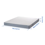 A gray bonnell spring mattress, measuring 140x200cm, with a 18cm height. It a quilted top and firm construction.