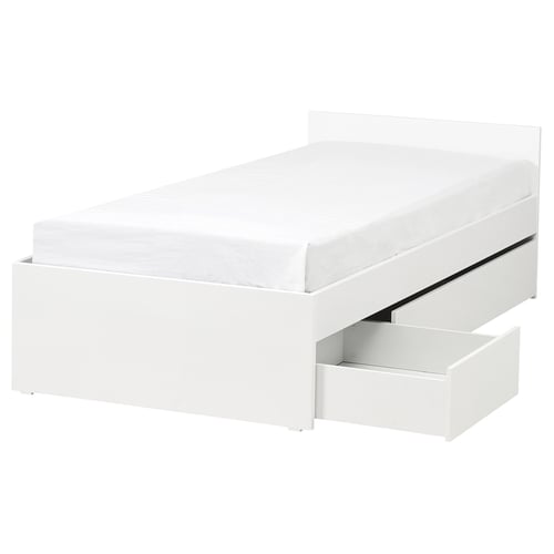 VIHALS Bed frame with 2 storage boxes, white/Lillhällan, 90x200 cm