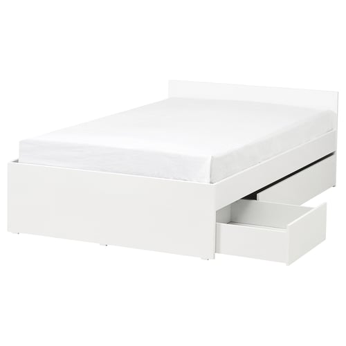 VIHALS Bed frame with 2 storage boxes, white/Lillhällan, 140x200 cm