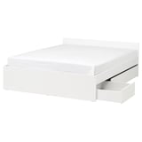 White VIHALS bed with 2 storage drawers, sleek and modern design.