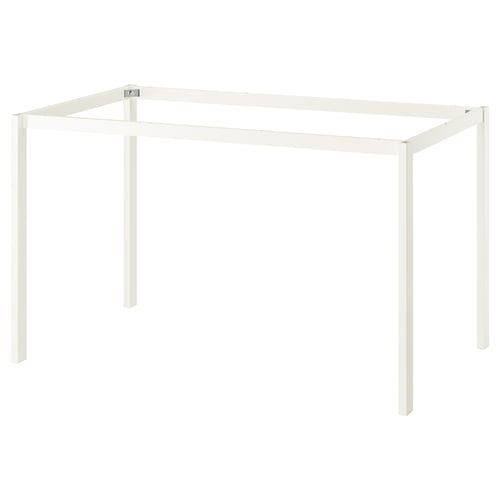 VIHALS white metal table, minimalist design, rectangular shape, four legs, powder-coated steel.