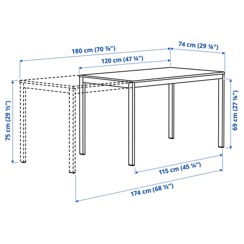 Illustration with measurements for the product: VIHALS.