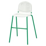 A white and green junior chair called VILDGÅS with a smiley face design, made for kids.