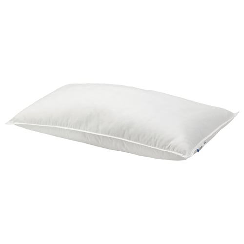 White VILDKORN pillow, side/back sleeper, firm, recycled polyester filling.
