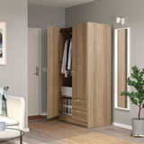 VILHATTEN oak wardrobe: compact hanging & drawers, fits near door.