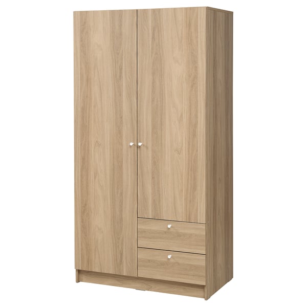 A VILHATTEN wardrobe in oak finish, designed for both hanging and folding clothes, featuring two doors and two drawers.