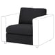 Option: VIMLE black fabric armchair with white legs.