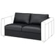 Black leather VIMLE sofa with two cushions, clean lines, and sturdy frame.