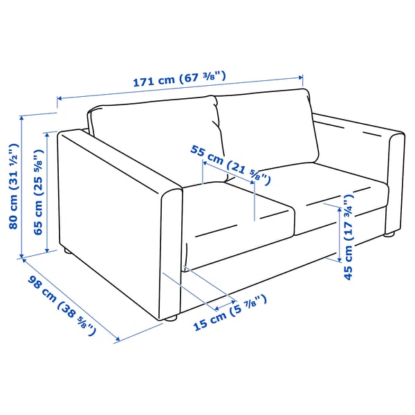 Illustration with measurements for the product: VIMLE.