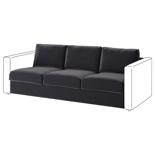 Modern VIMLE sofa in dark grey velvet with sleek lines and removable cushions.