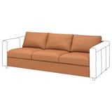 Brown leather 3-seat VIMLE sofa with white arms.